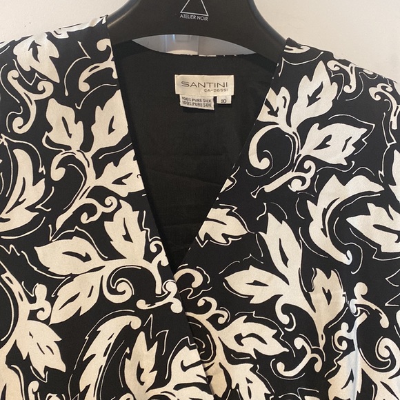 SANTINI Vintage 80s Black and White Silk Dress Size 10 - Picture 3 of 8